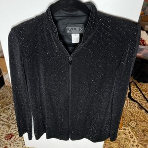 Alex Evenings‎ black shimmer lame zipper jacket sz Small